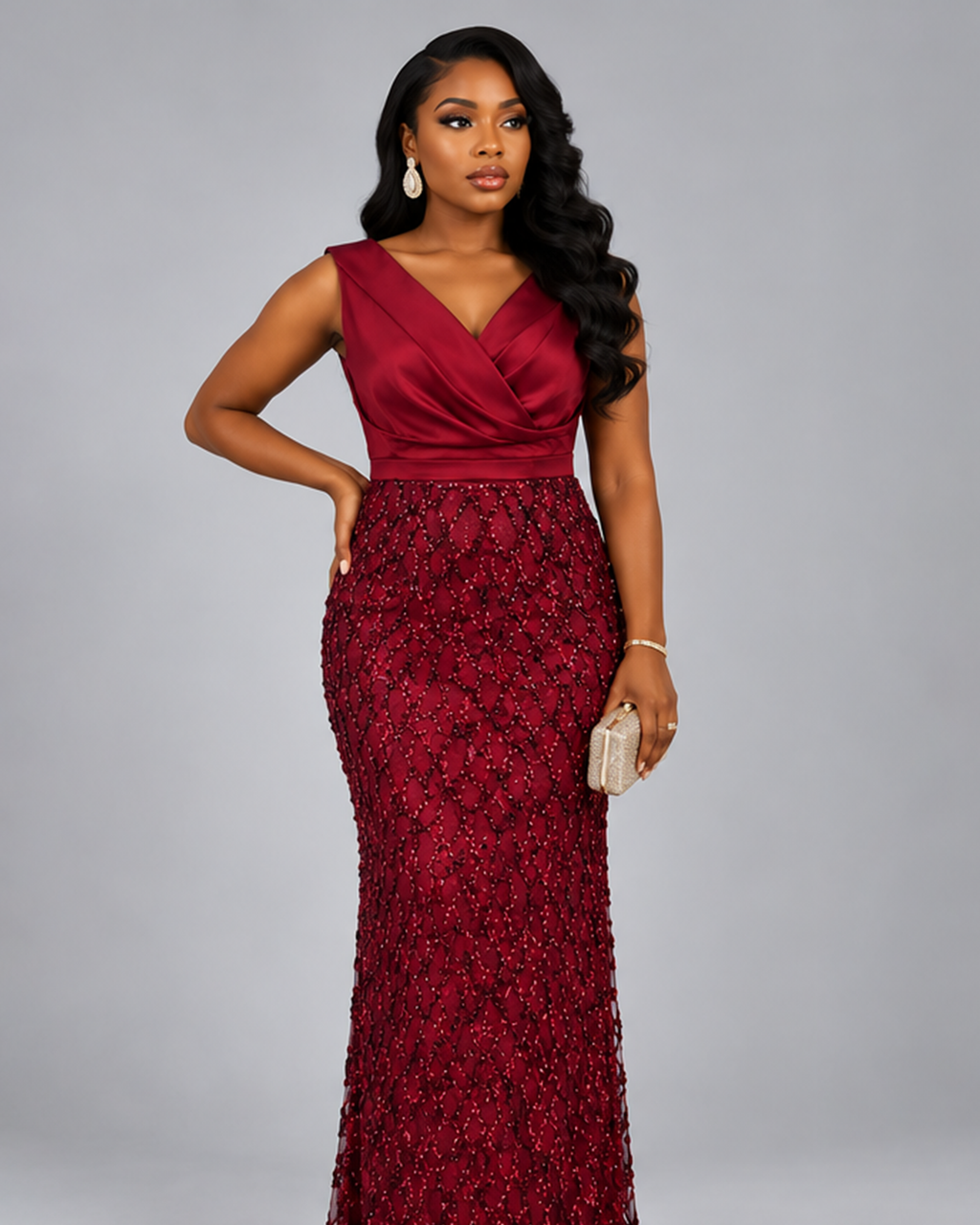 Robe Rouge Portefeuille Strass Bras Cassé