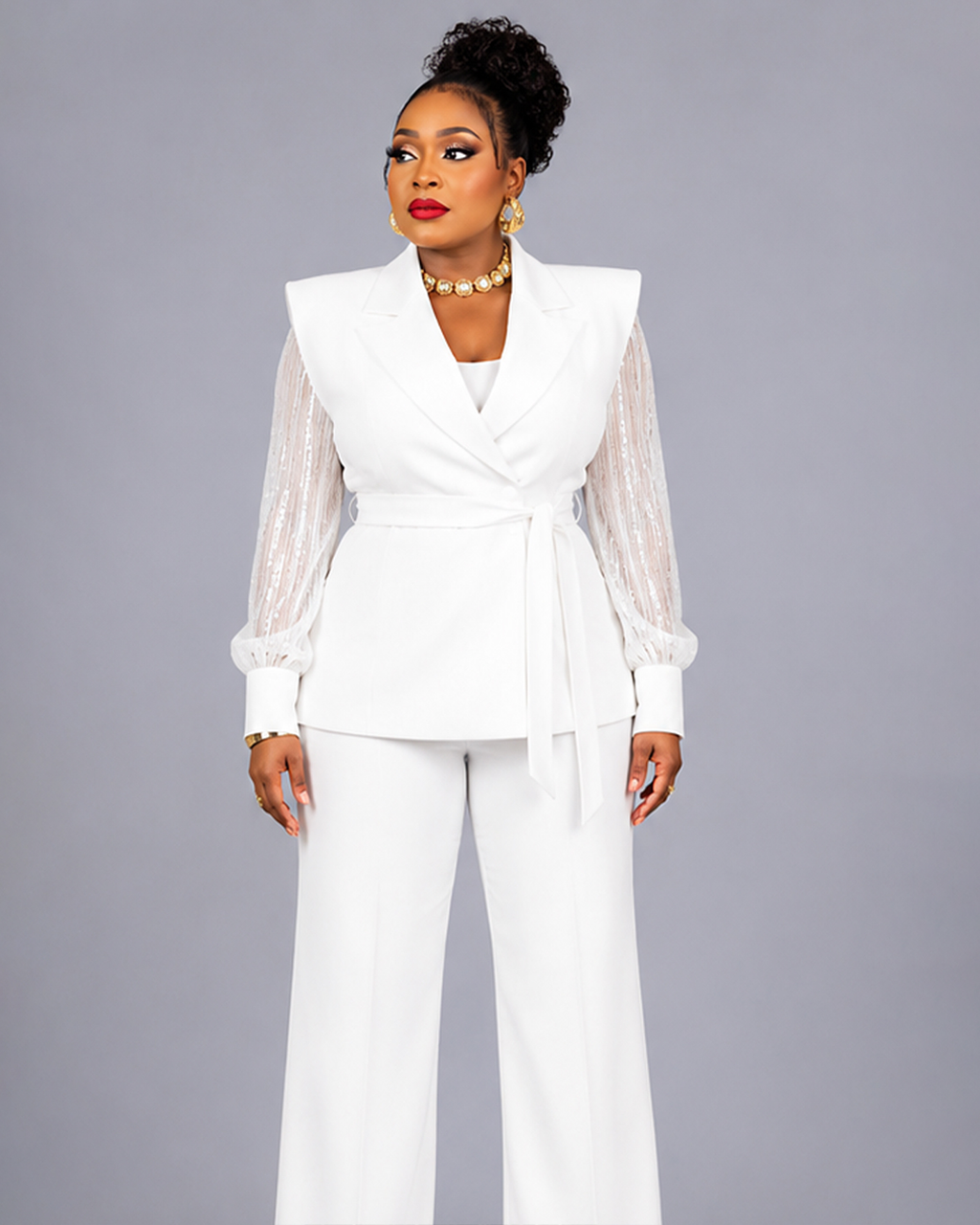 Kimono Blanc Manche Strass Tule Luxy