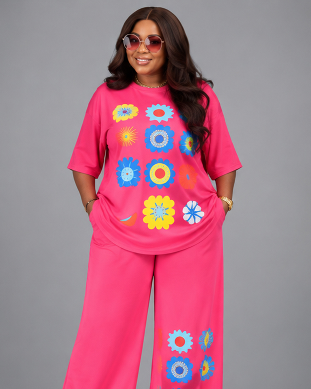 Ensemble Fleuri Haut Pantalon