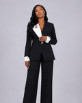 LGD Tailleur Noir Note Blanche Bout Manches Blanches