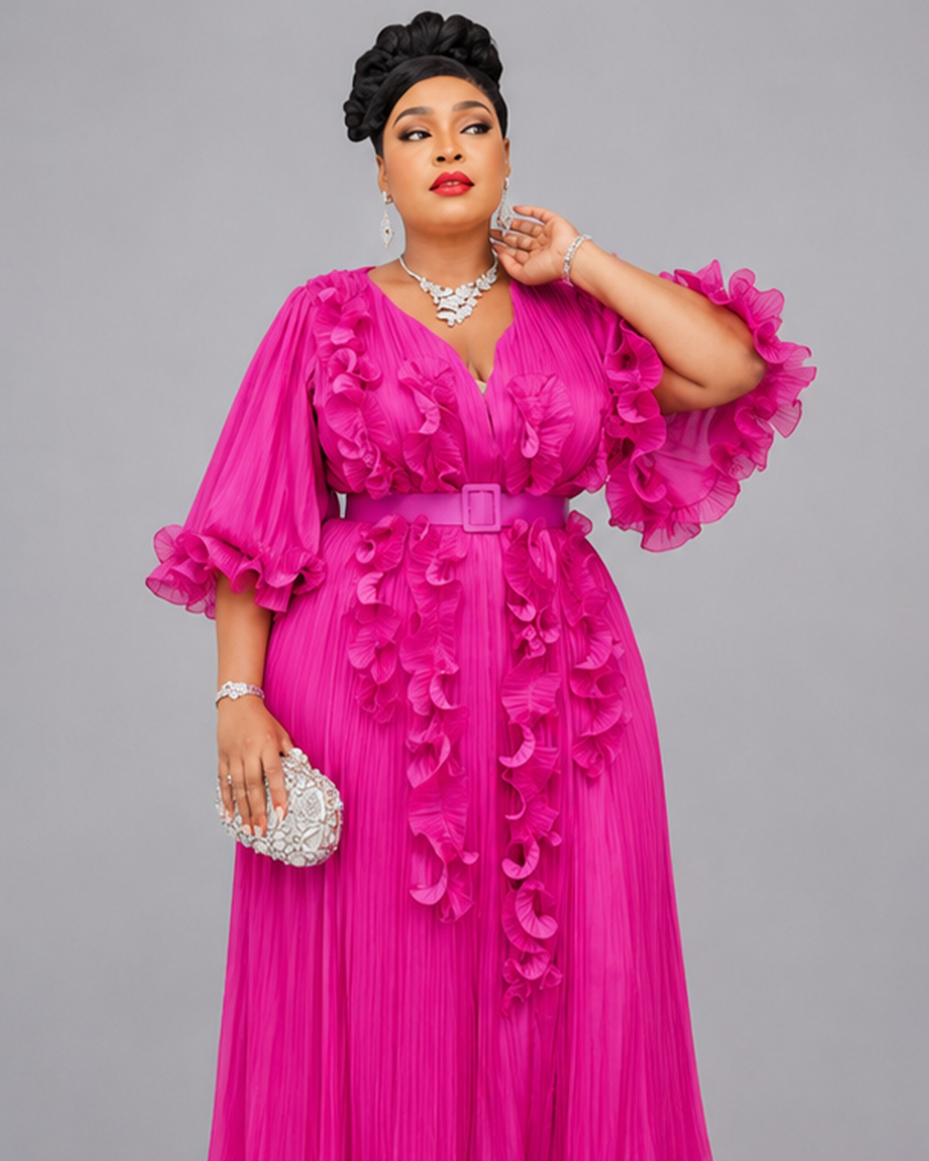 Robe Rose Fleuri Manche