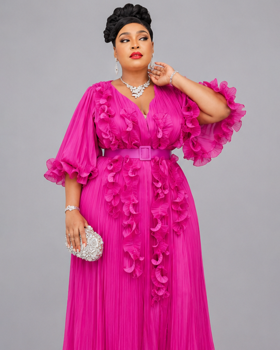 Robe Rose Fleuri Manche