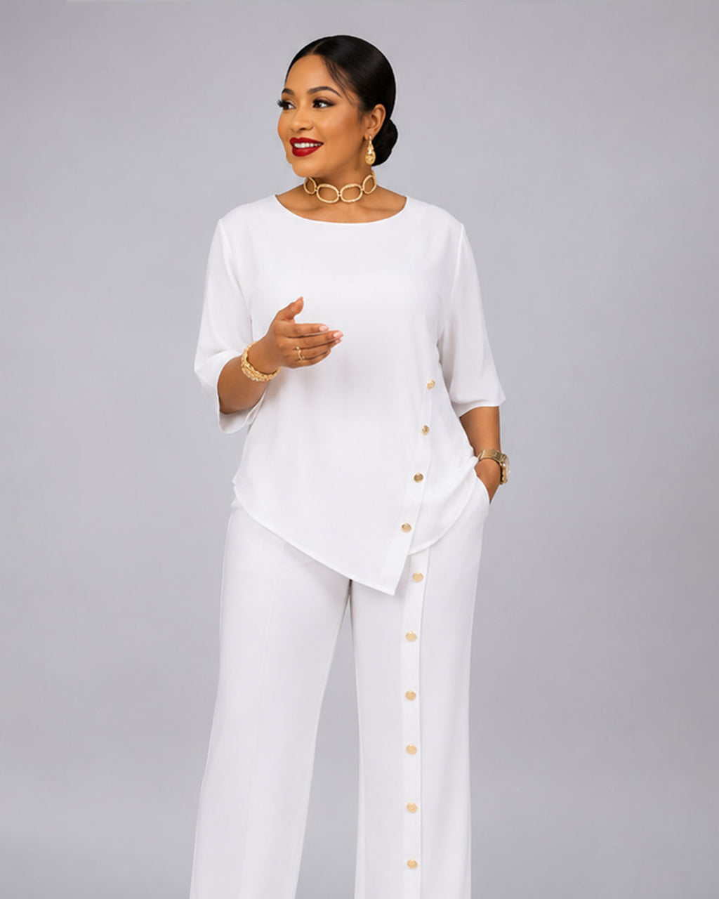 Ensemble Blanc Bouton Or
