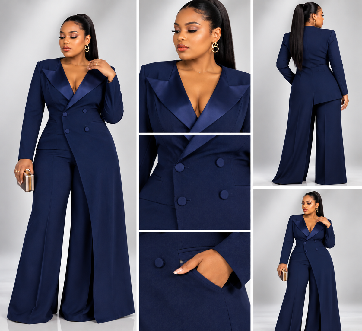 Tailleur Bleu Long Satinée Classique