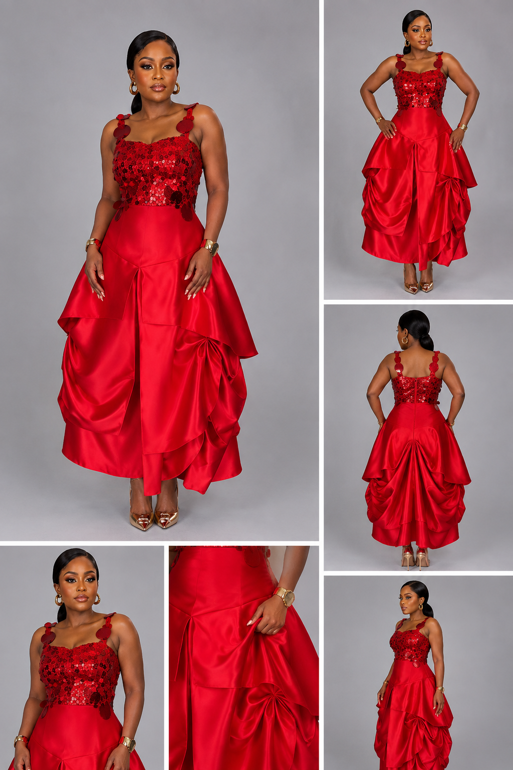 Robe Red Paillette Buste Fleuri Bas