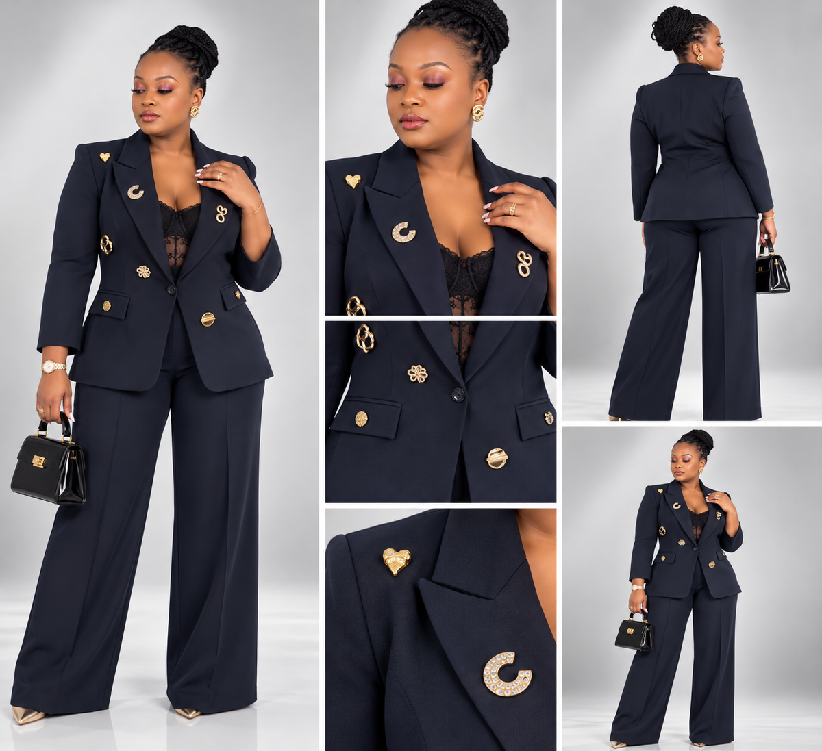 Tailleur Bleu Nuit Broches