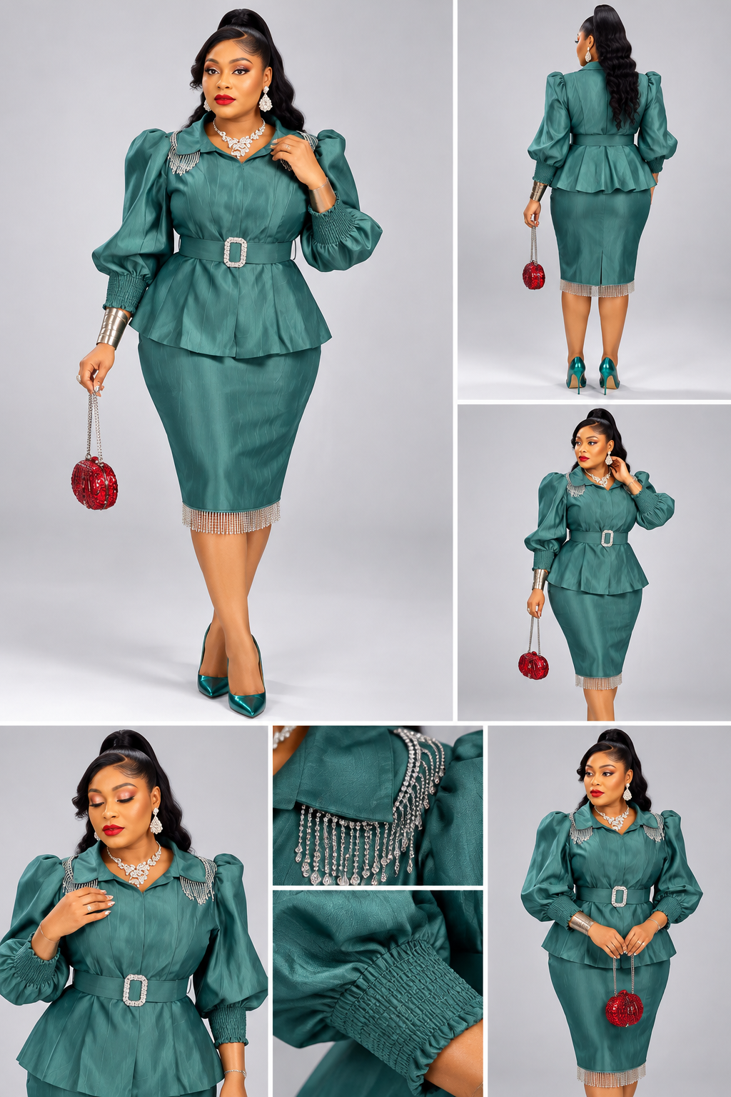Ensemble Jupe Vert Satinée Ceinture