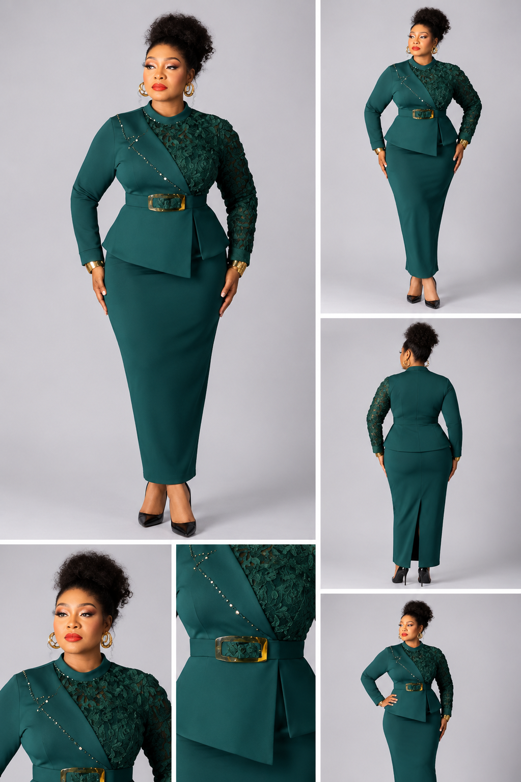 Ensemble Jupe Fleuri Ceinture Or