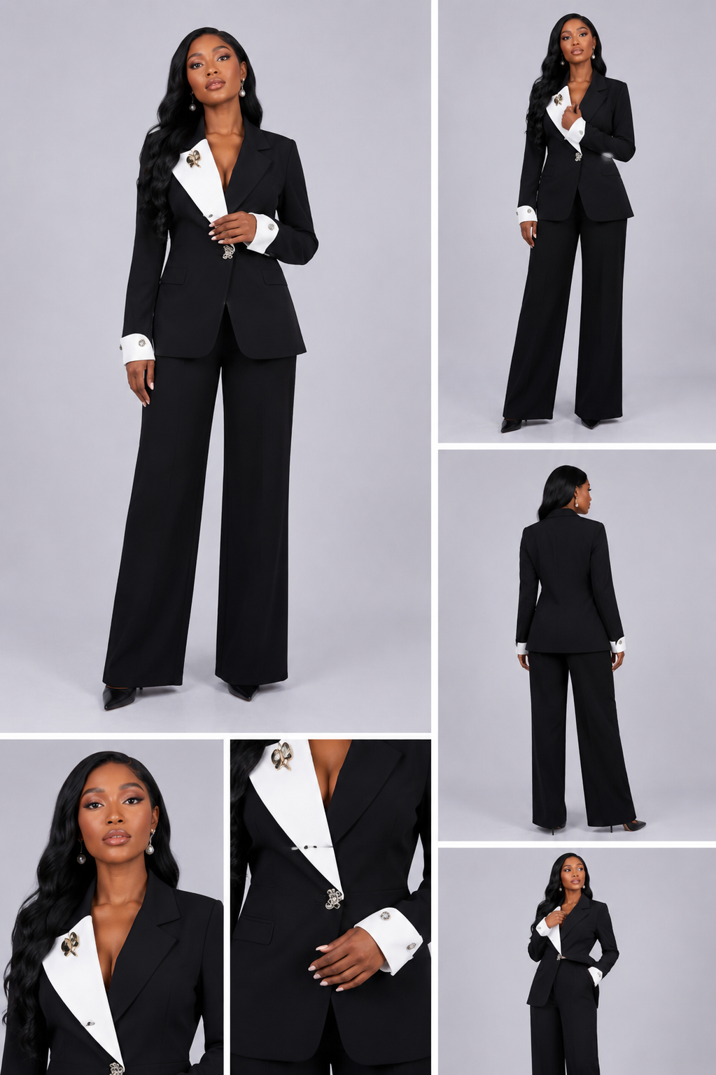 LGD Tailleur Noir Note Blanche Bout Manches Blanches