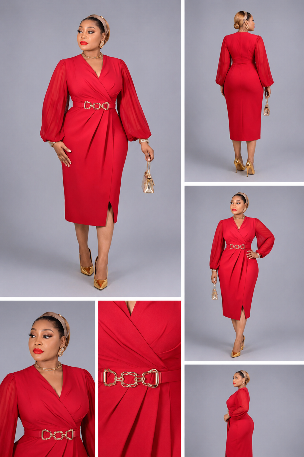 Robe Rouge Ceinture Or