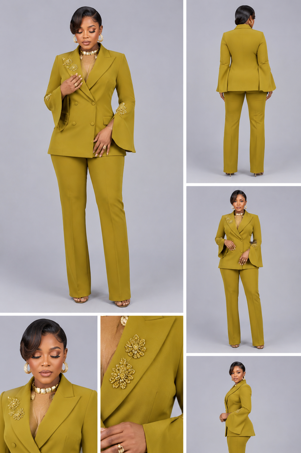 Tailleur Vert Olive Veste Haut Pantalon