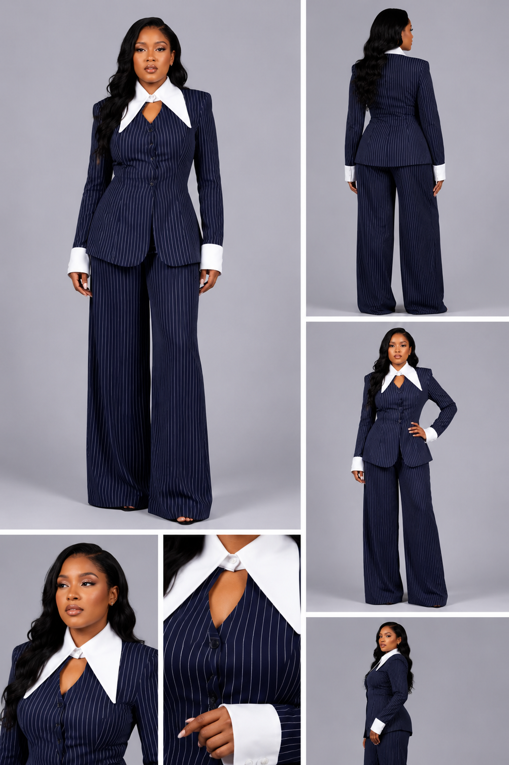 Ensemble Rayés Bleu Nuit Col
