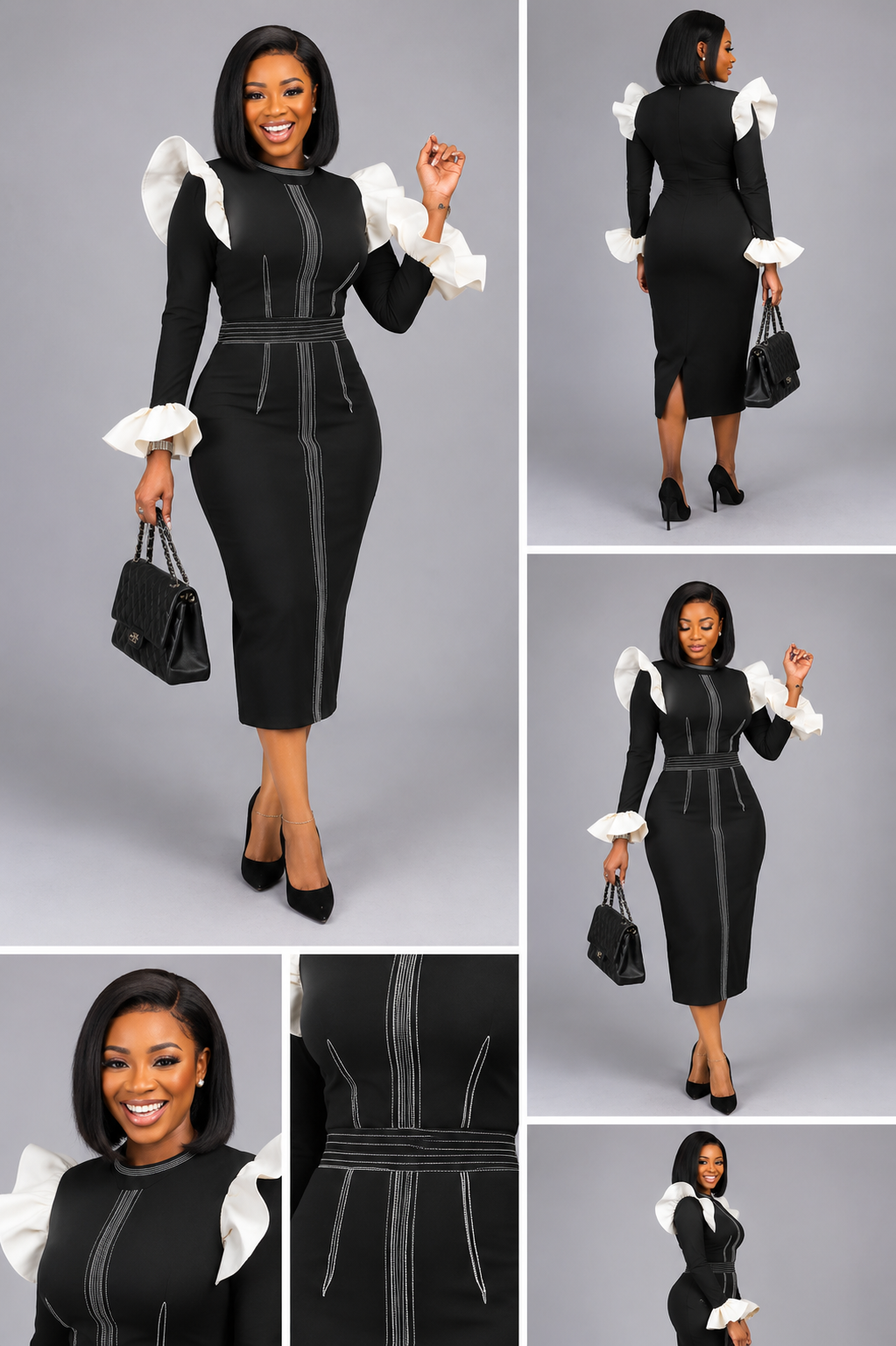 Robe Noir Moulant Épaule Debout