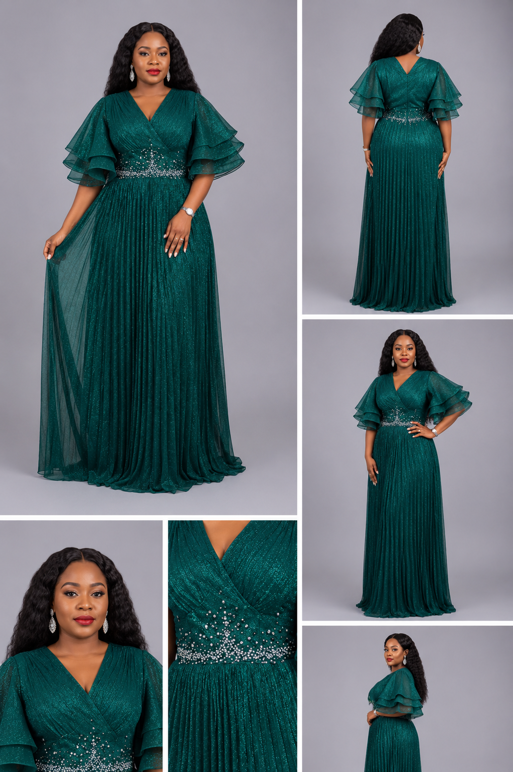Robe Rubis Vert Foncé Perle Fleuri