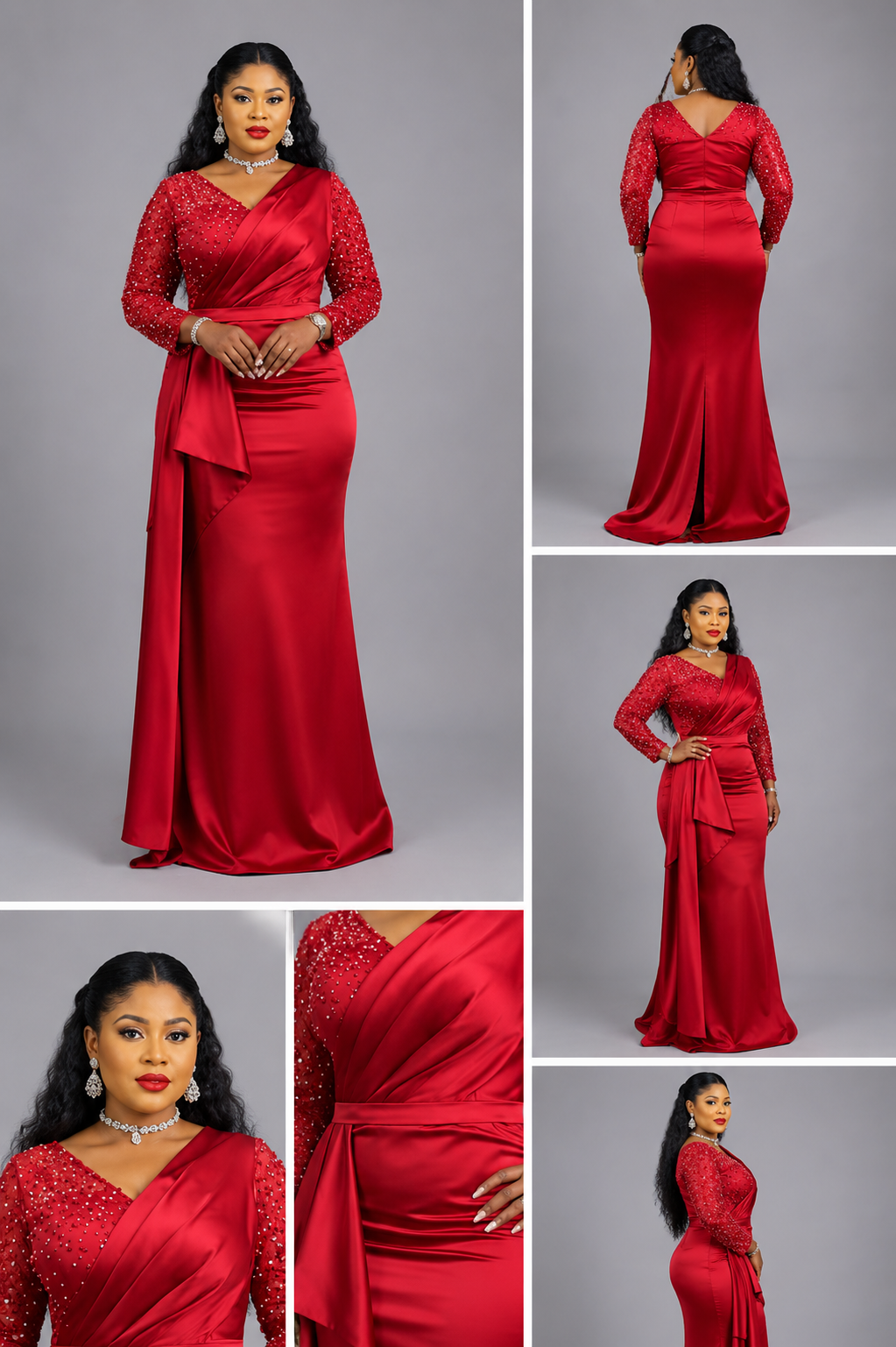 Robe Rouge Satinée Buste Fleuri