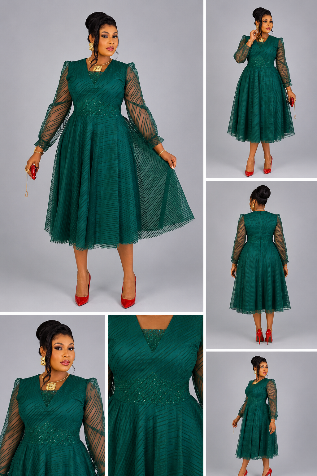 Robe Verte Manche Couverte