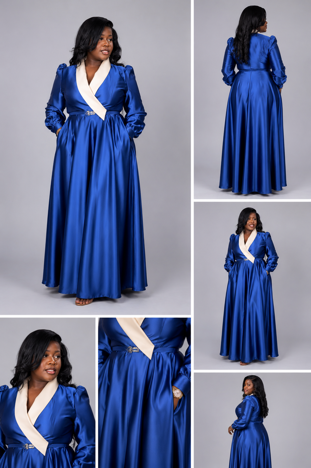 Robe Bleu Bande Blanche Satinée