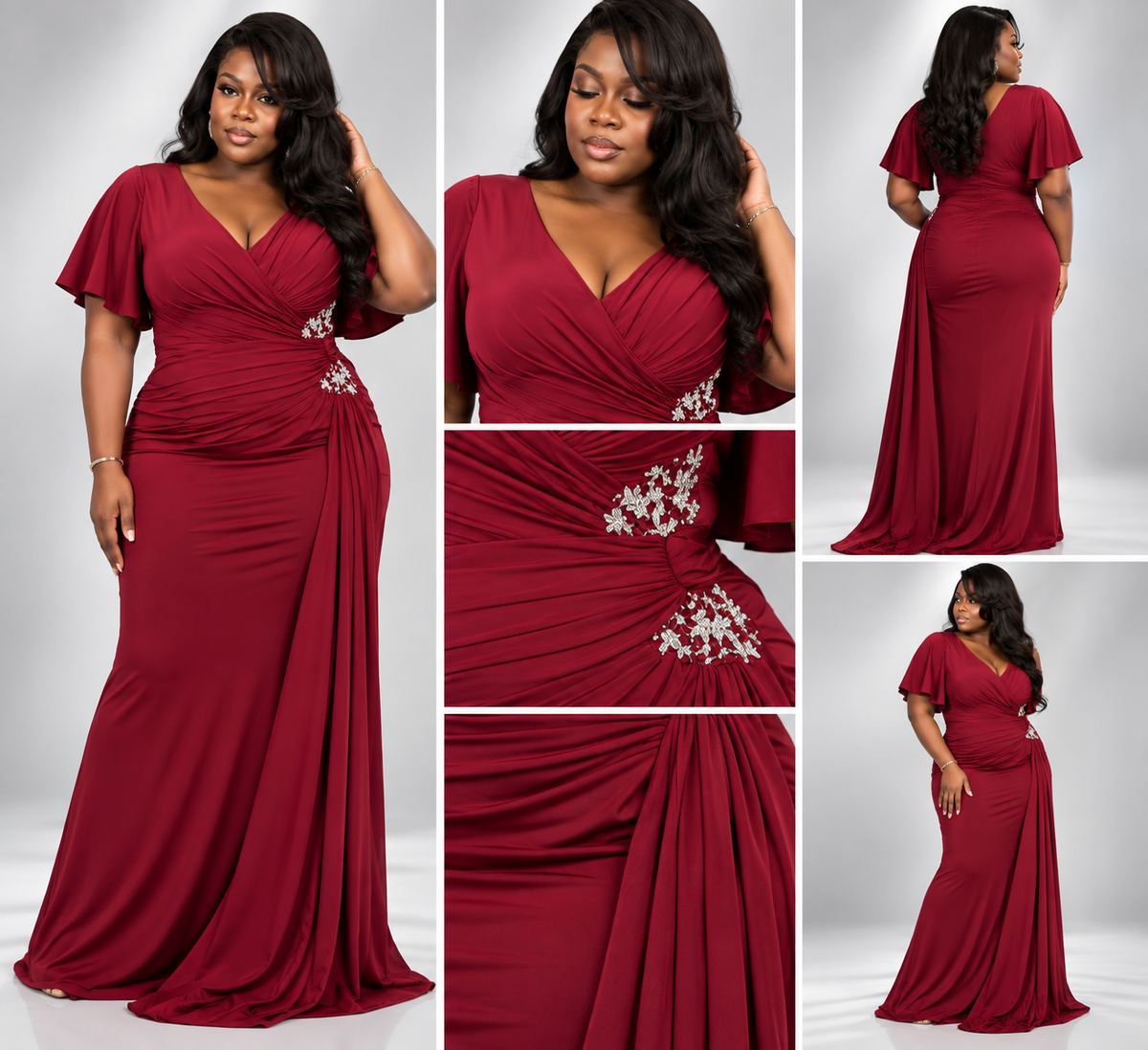 Robe soirée Rouge Bordeaux Diamond