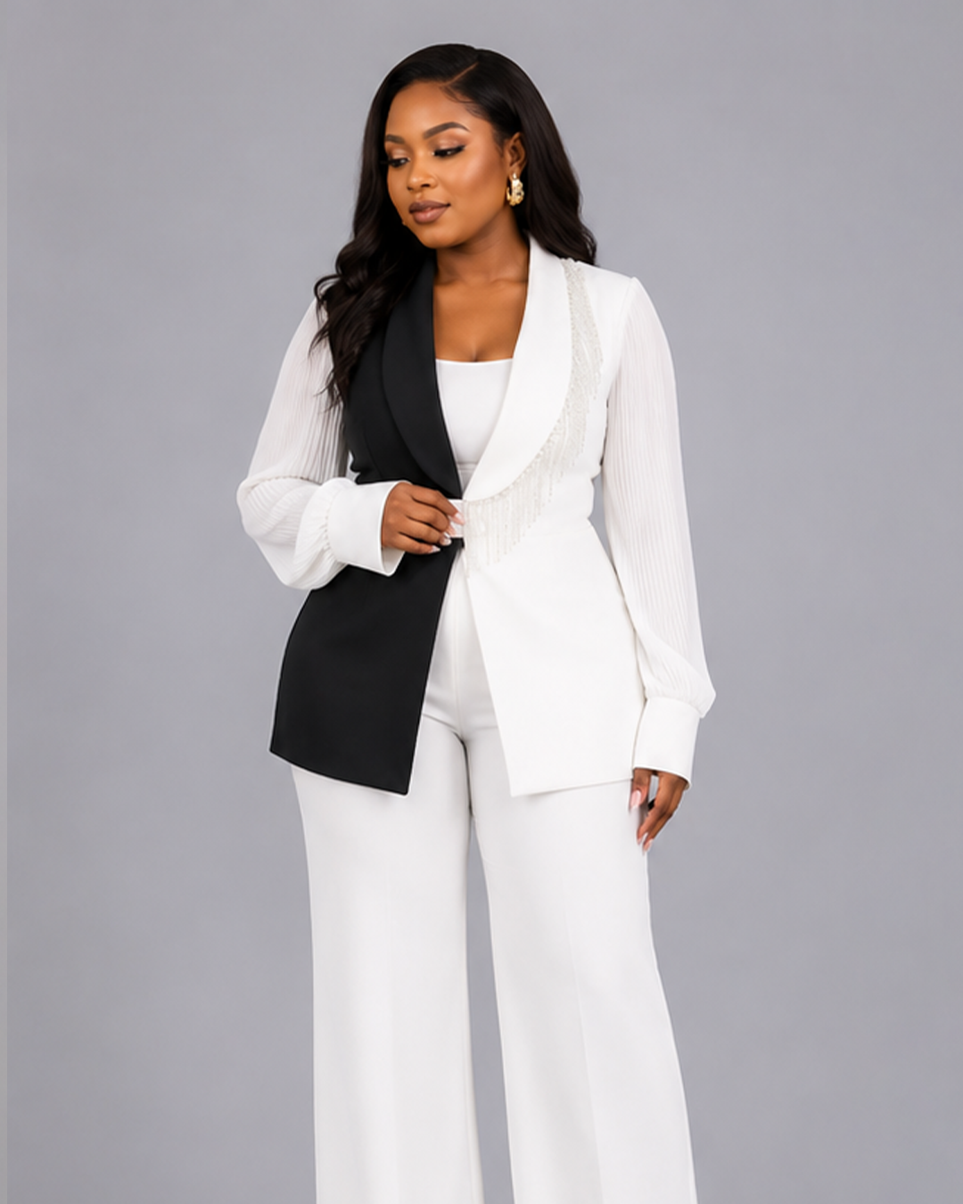 Kimono Duo Blanc Noir Strass