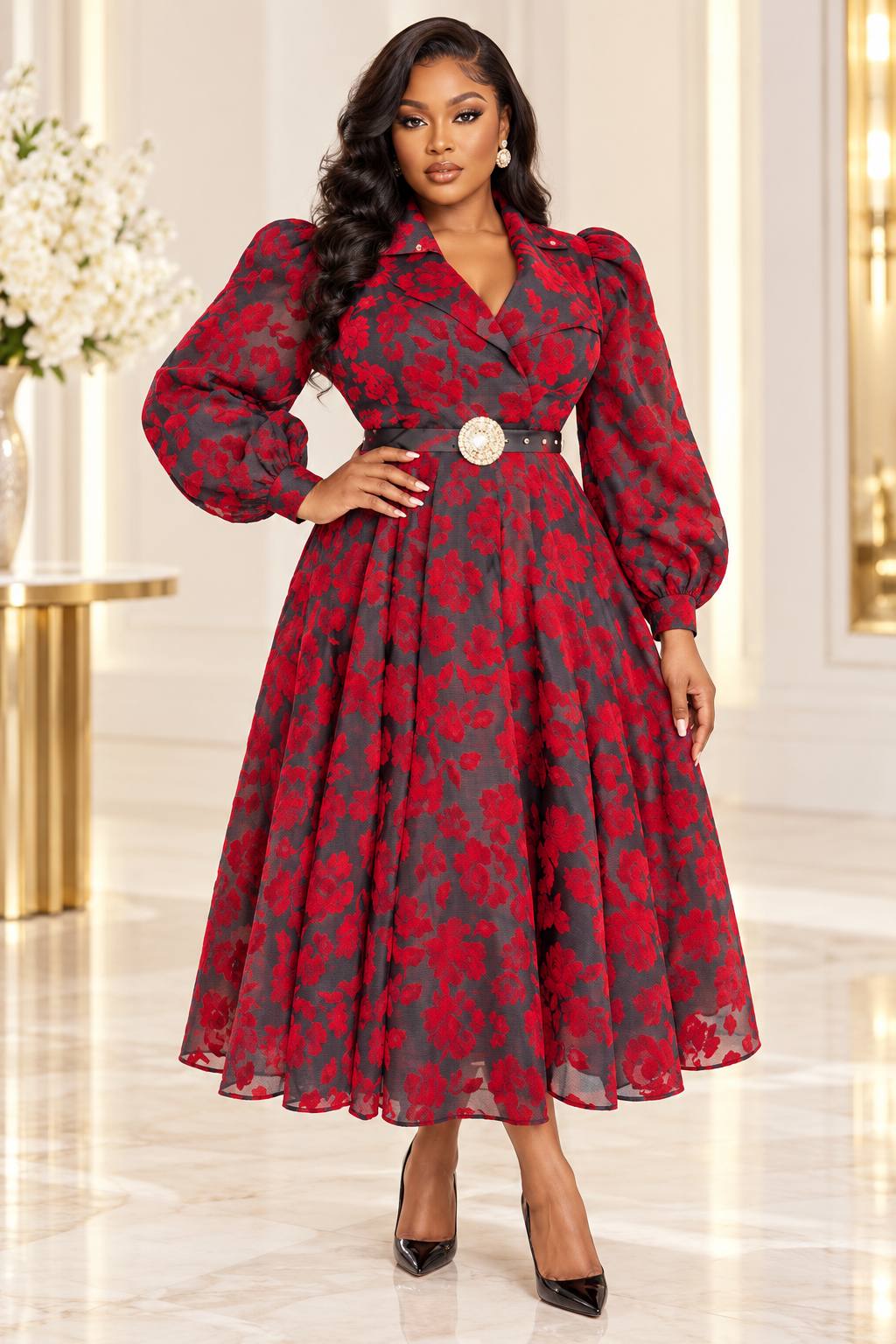 Robe Fleuri Rouge Noir