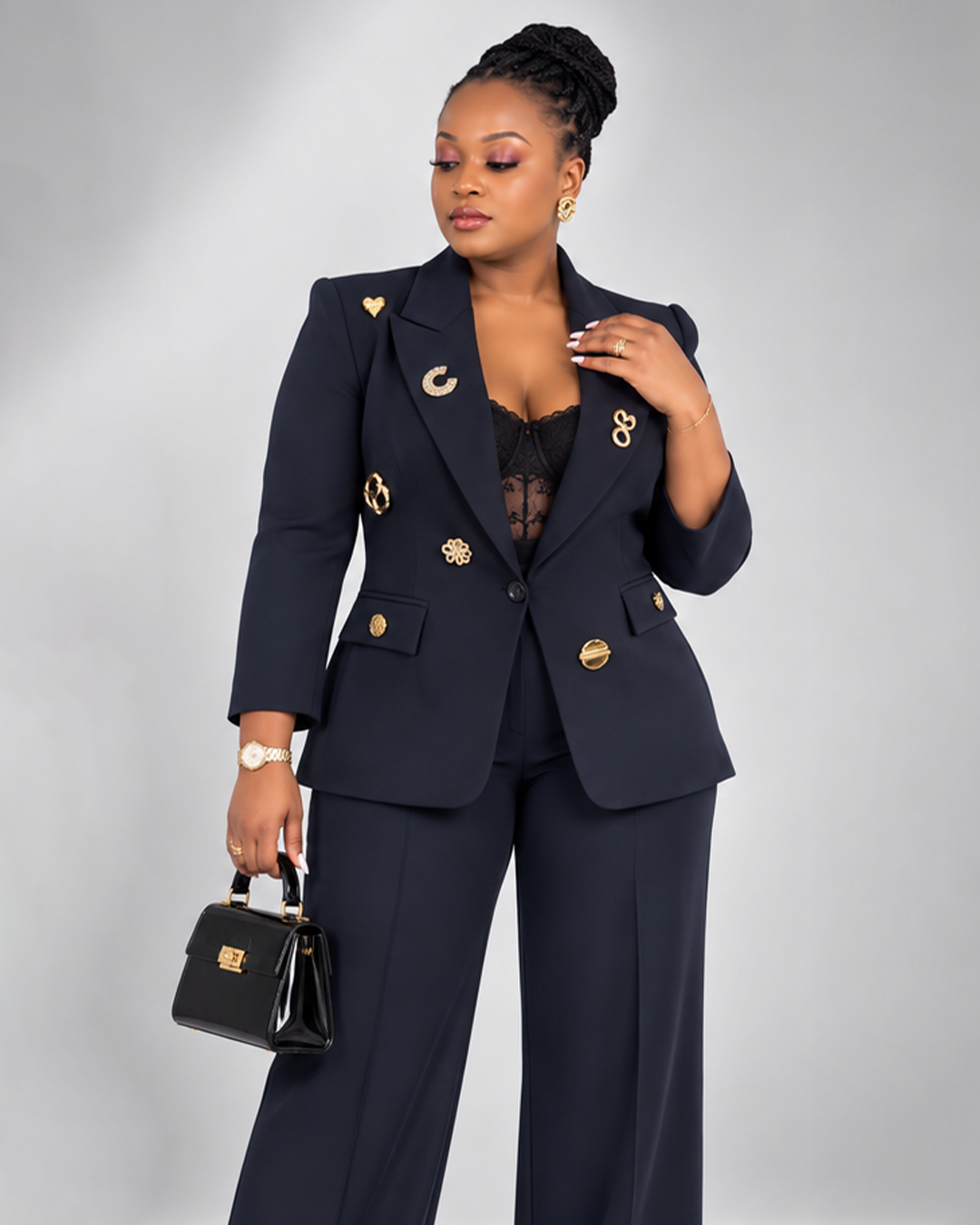 Tailleur Bleu Nuit Broches