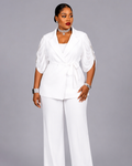 Tailleur Blanc Manche Portefeuille Broche Or
