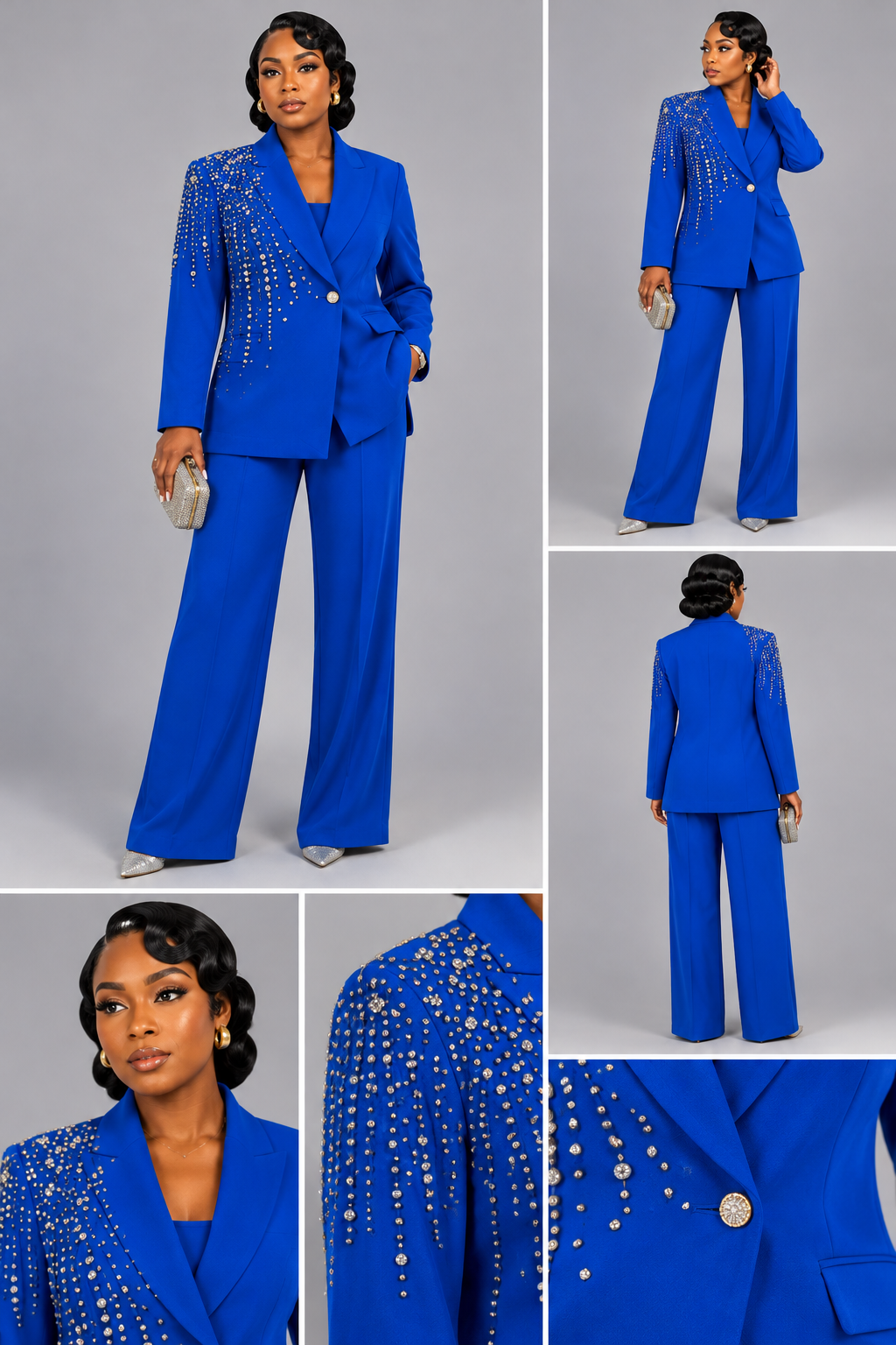 Tailleur Bleu Perles Strass