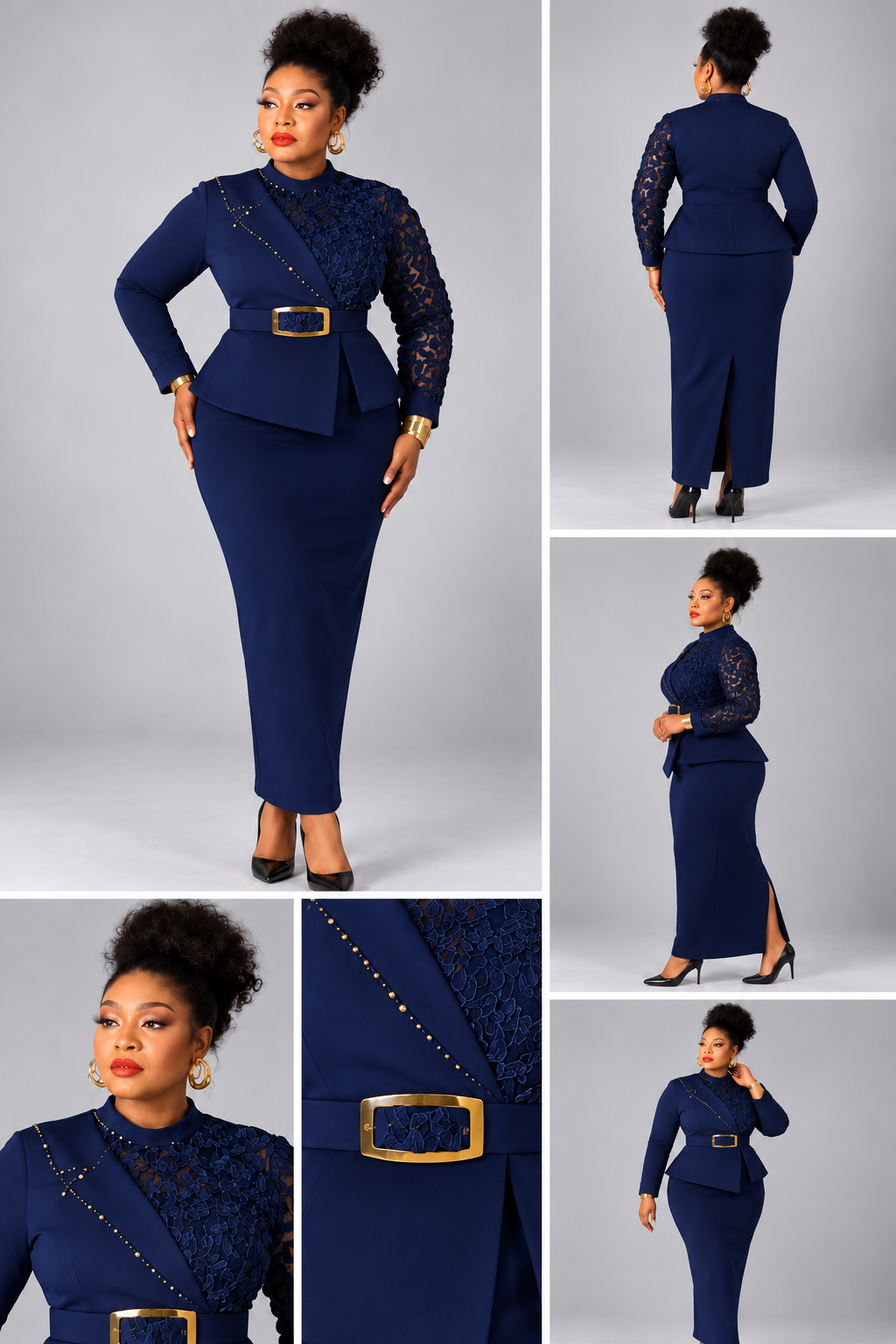 Ensemble Jupe Fleuri Ceinture Or