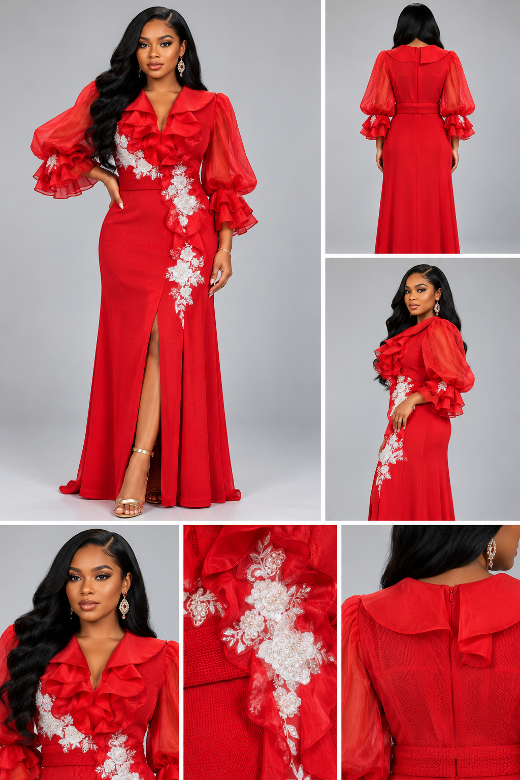 Robe Fleuri Satinée Rouge