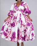 Robe Violette Fleuri Satinée