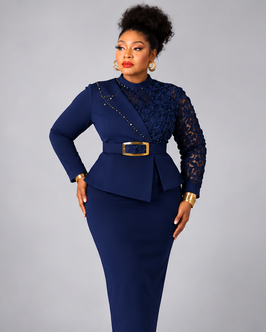 Ensemble Jupe Fleuri Ceinture Or