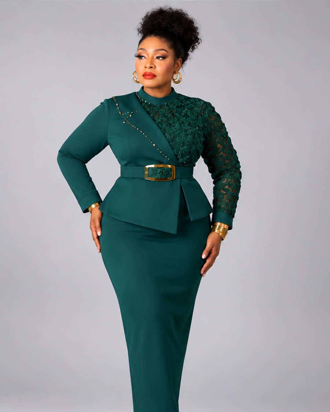 Ensemble Jupe Fleuri Ceinture Or