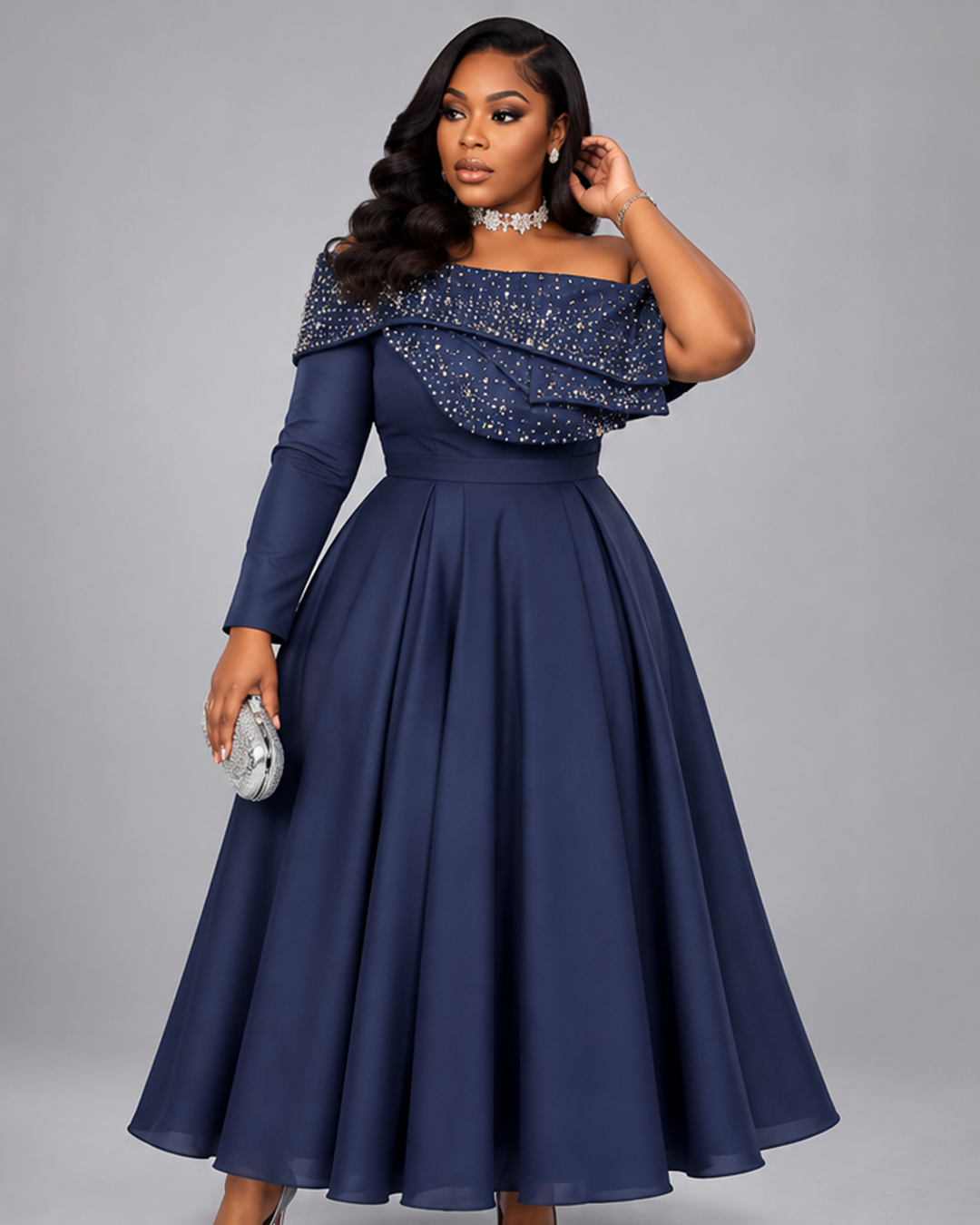 Robe Bleu Manche Droite