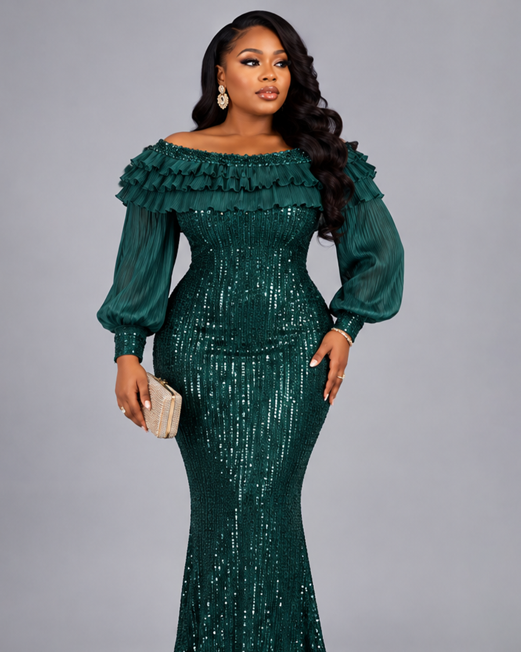 Robe Verte Strass Soirée Fleuri